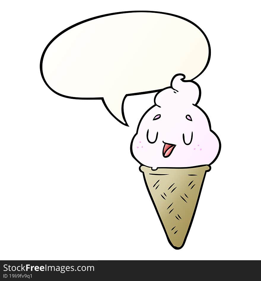 cute cartoon ice cream and speech bubble in smooth gradient style