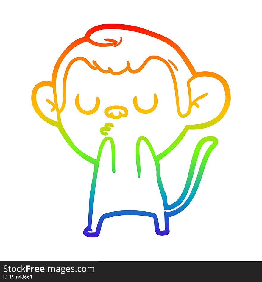 rainbow gradient line drawing of a cartoon monkey