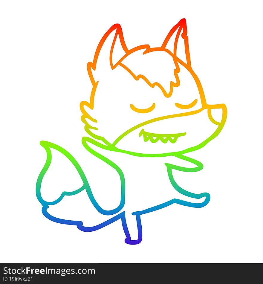 rainbow gradient line drawing friendly cartoon wolf balancing