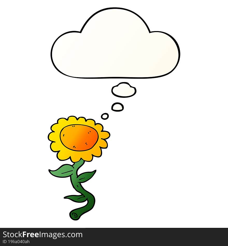 Cartoon Sunflower And Thought Bubble In Smooth Gradient Style