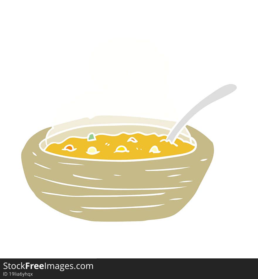 flat color style cartoon bowl of hot soup. flat color style cartoon bowl of hot soup