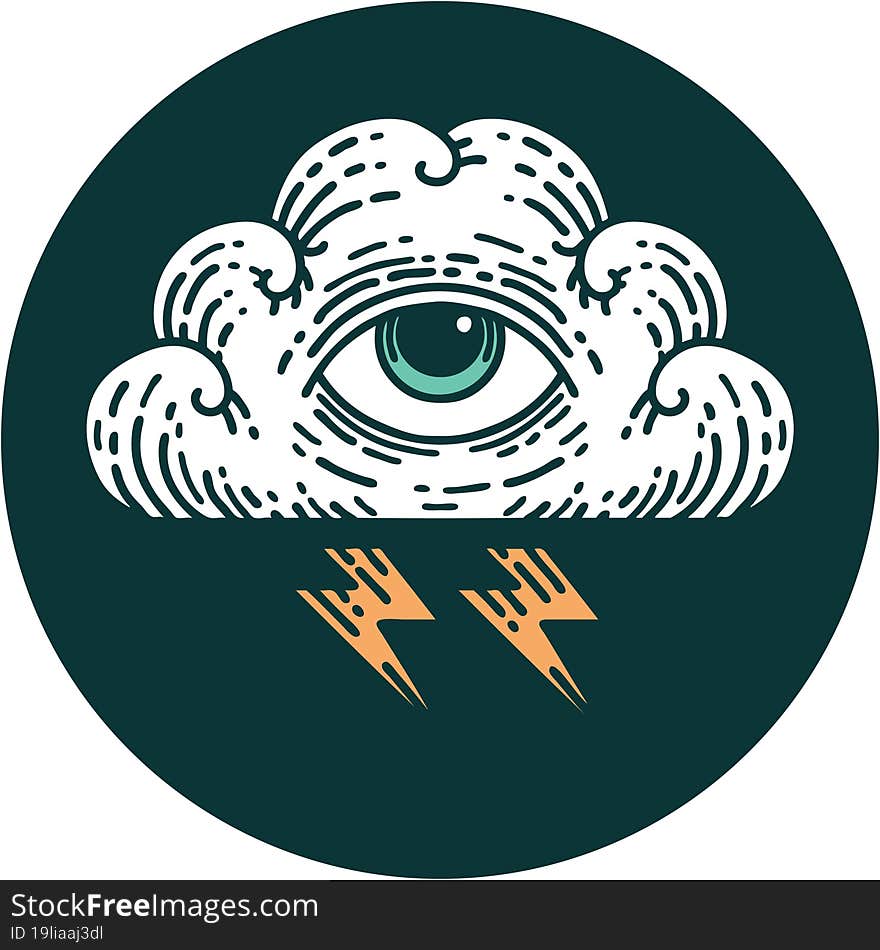 tattoo style icon of an all seeing eye cloud