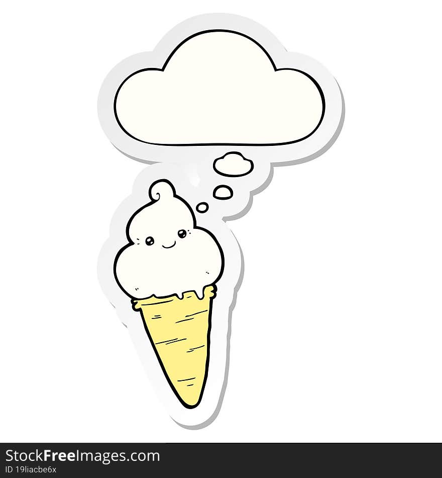 cartoon ice cream and thought bubble as a printed sticker