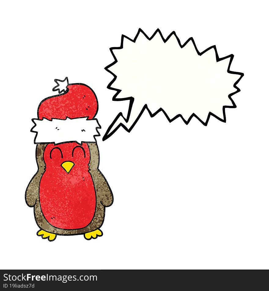 speech bubble textured cartoon christmas robin