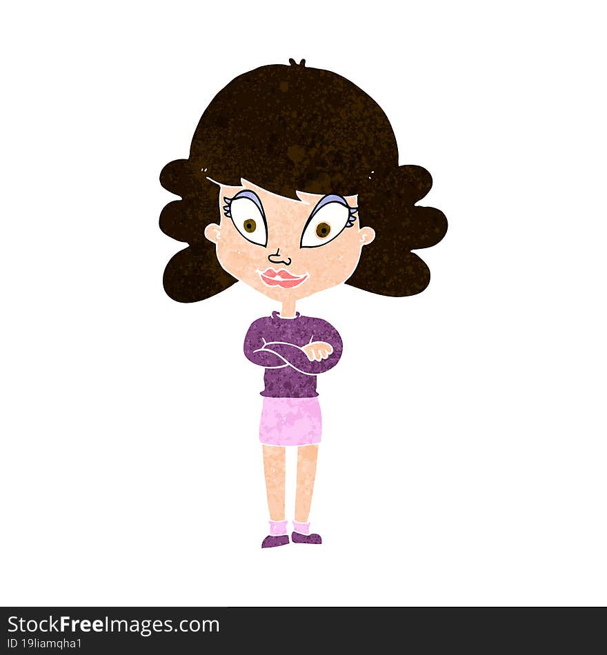 cartoon happy woman with folded arms