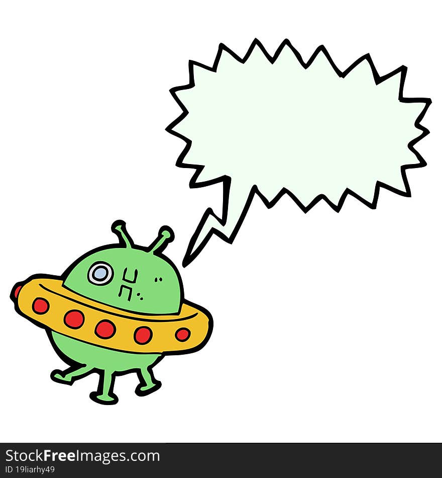 cartoon UFO with speech bubble