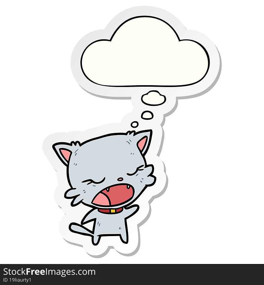 cartoon cat talking and thought bubble as a printed sticker