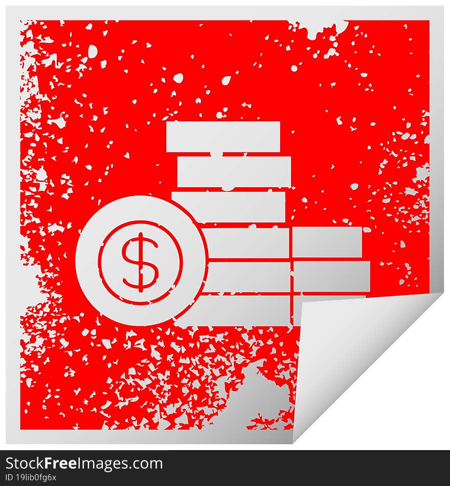 distressed square peeling sticker symbol pile of money