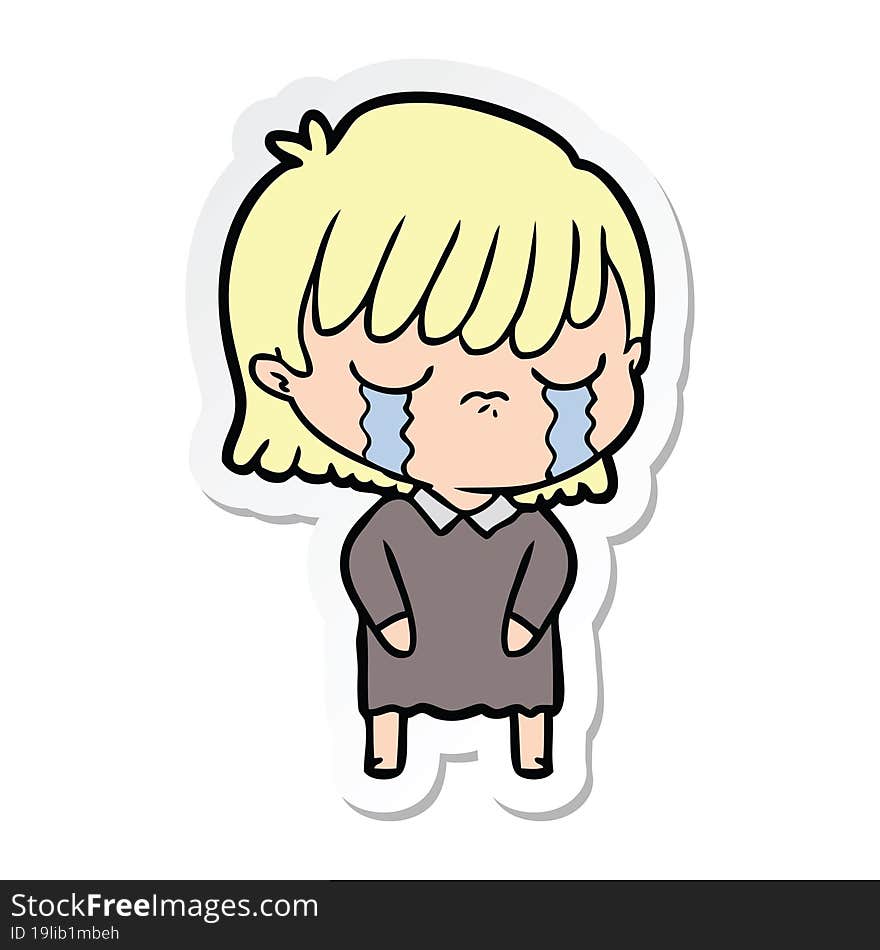 sticker of a cartoon woman crying