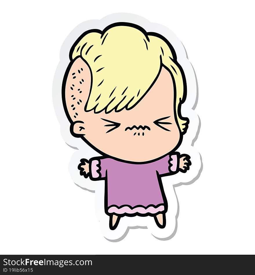 sticker of a cartoon annoyed hipster girl