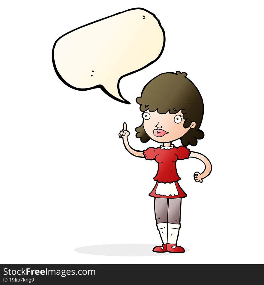 cartoon maid with speech bubble