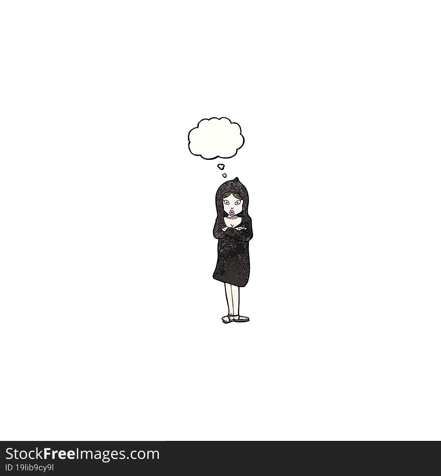 cartoon woman with thought bubble