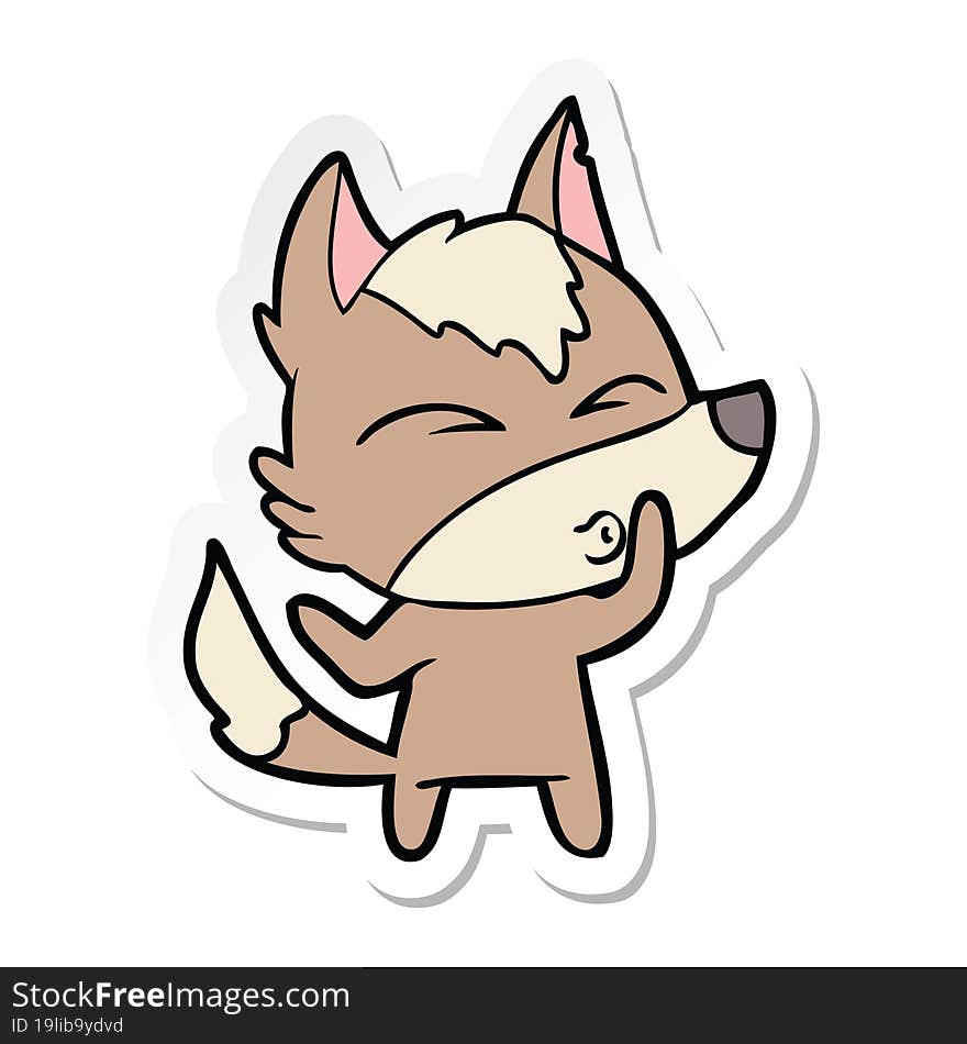 sticker of a cartoon wolf whistling