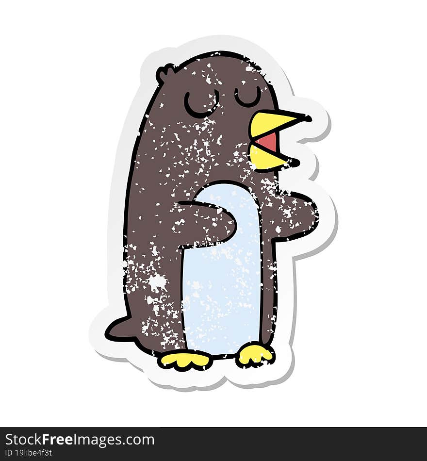 distressed sticker of a cartoon penguin