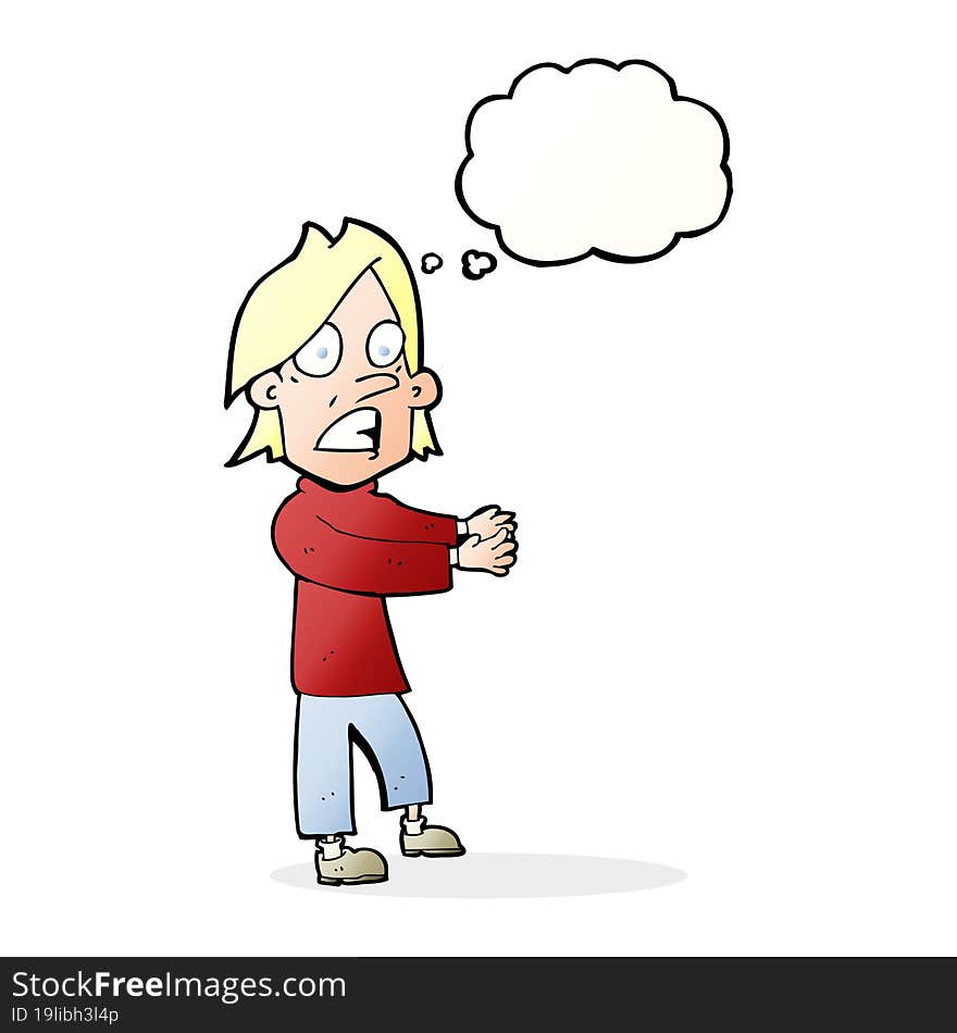 cartoon shocked man with thought bubble