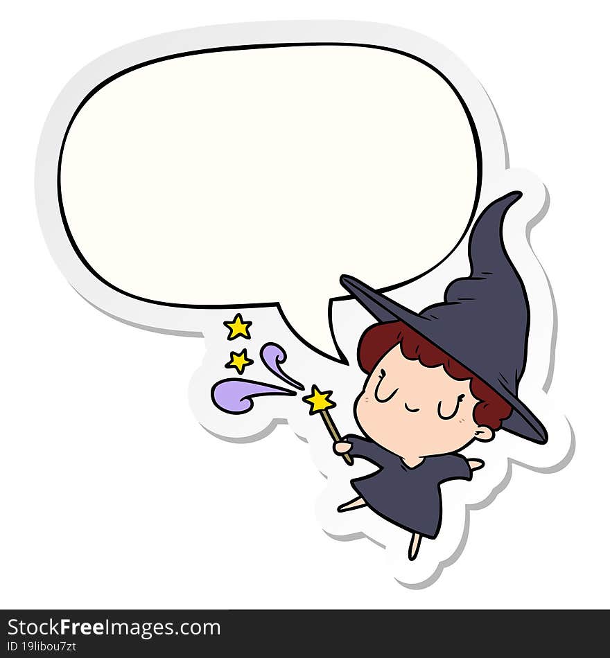 Cute Cartoon Witch Casting Spell And Speech Bubble Sticker