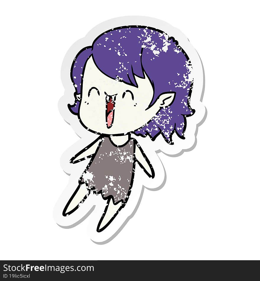 distressed sticker of a cute cartoon happy vampire girl