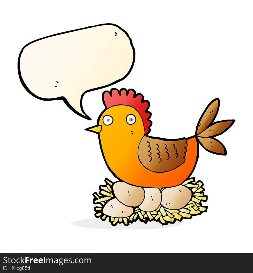 cartoon hen on eggs with speech bubble