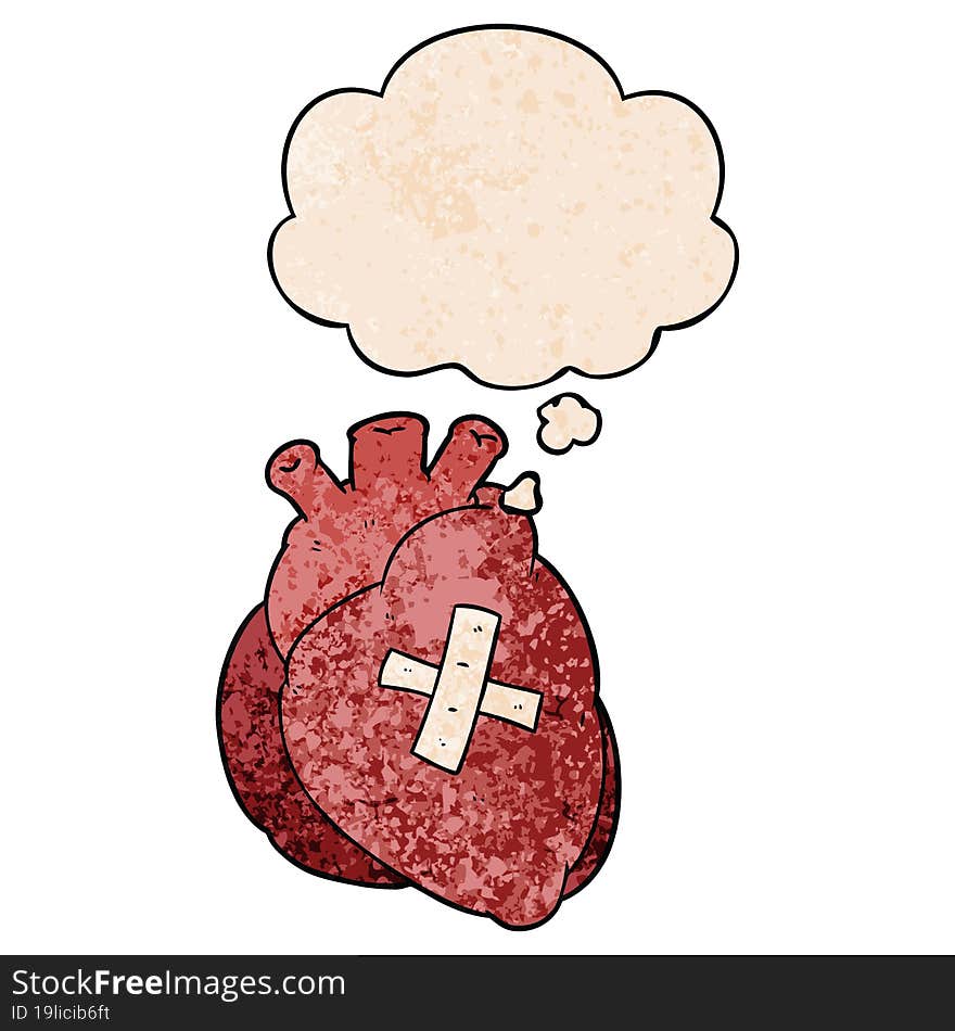 cartoon heart with thought bubble in grunge texture style. cartoon heart with thought bubble in grunge texture style