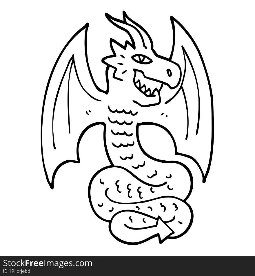 black and white cartoon dragon