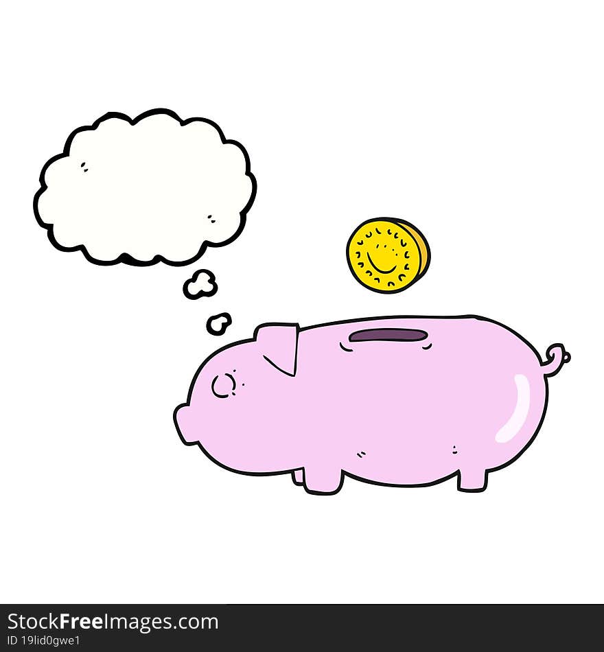 freehand drawn thought bubble cartoon piggy bank