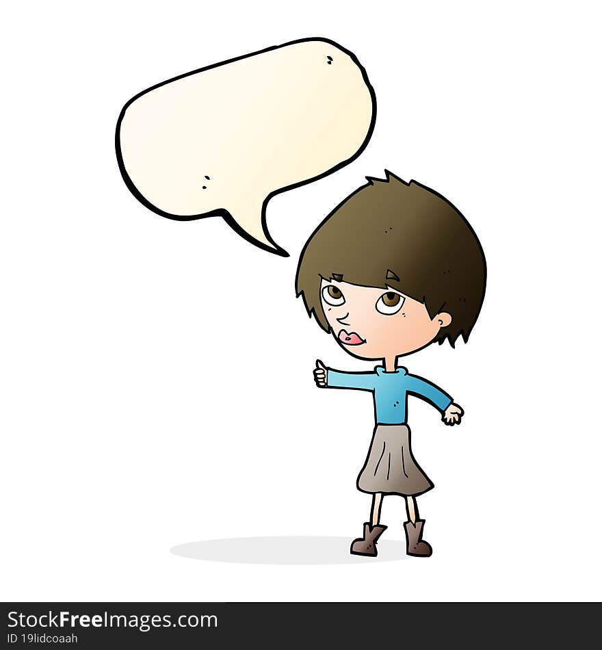 cartoon woman giving thumbs up symbol with speech bubble