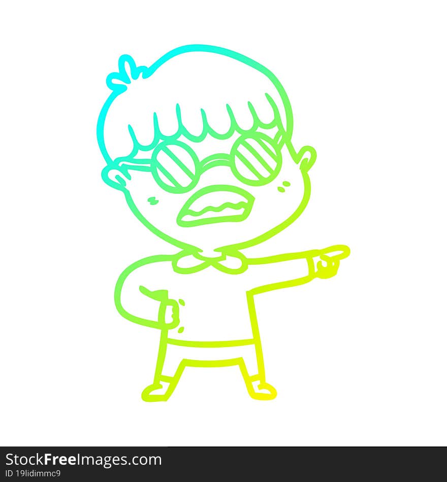 Cold Gradient Line Drawing Cartoon Pointing Boy Wearing Spectacles