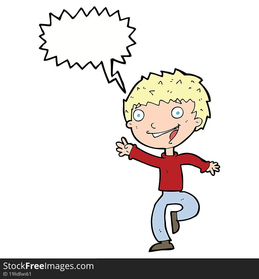 Cartoon Excited Boy With Speech Bubble