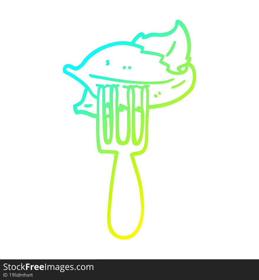 cold gradient line drawing cartoon salad leaves on fork