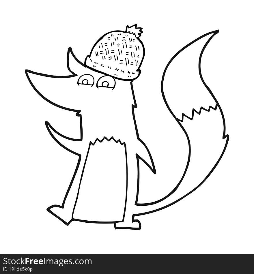 black and white cartoon little wolf