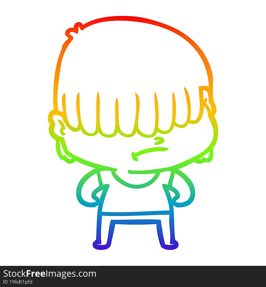 rainbow gradient line drawing cartoon boy with untidy hair