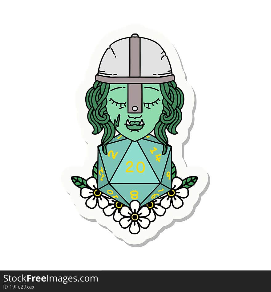 half orc fighter character with natural twenty dice roll sticker