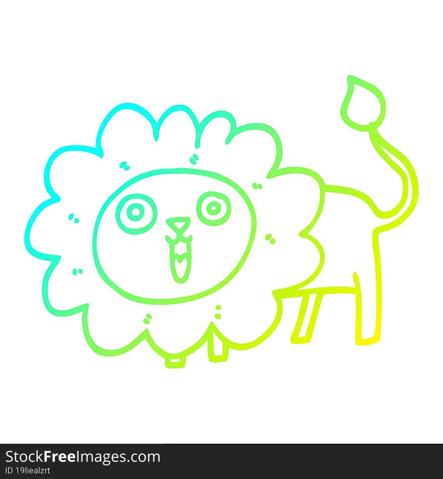 cold gradient line drawing of a cartoon happy lion