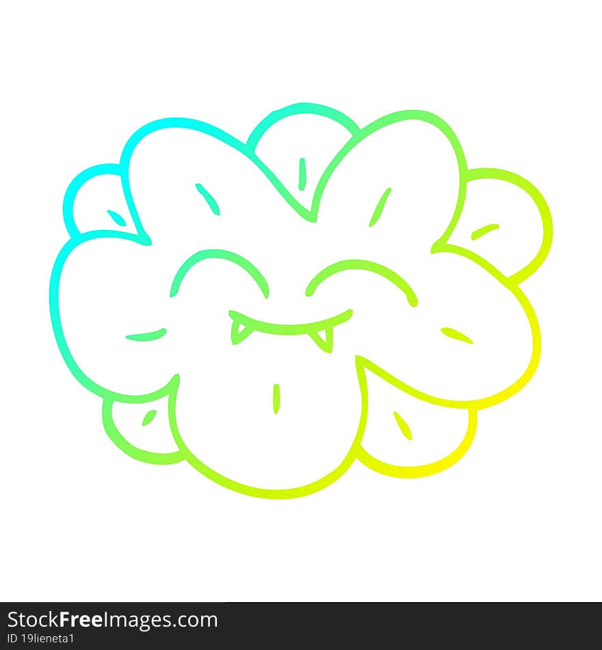 Cold Gradient Line Drawing Cartoon Flower With Fangs