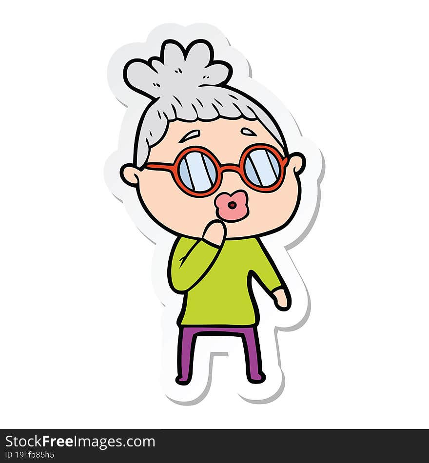 sticker of a cartoon woman wearing spectacles