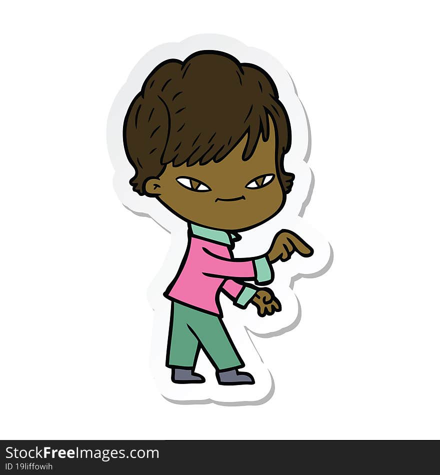 sticker of a cartoon happy woman