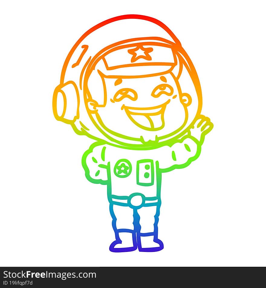 rainbow gradient line drawing cartoon laughing astronaut