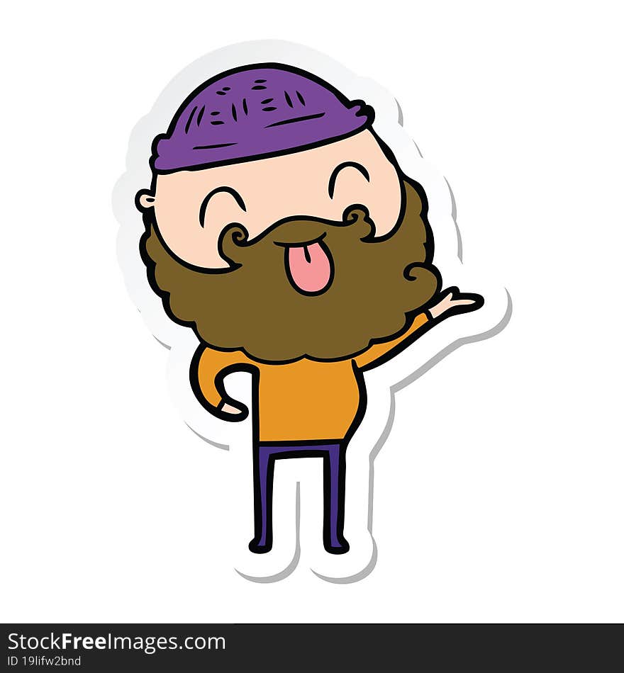 sticker of a man with beard sticking out tongue