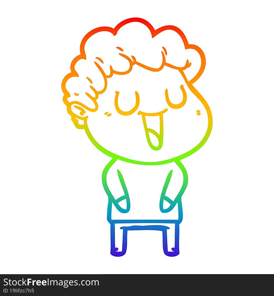 Rainbow Gradient Line Drawing Laughing Cartoon Man