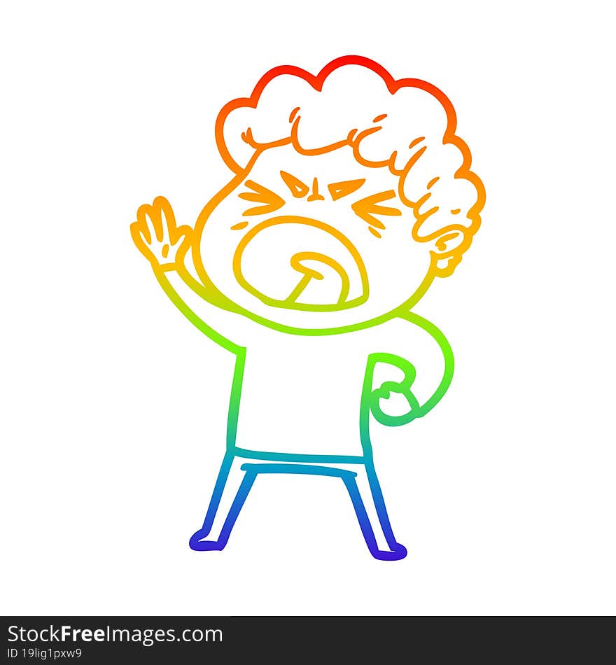 rainbow gradient line drawing cartoon furious man