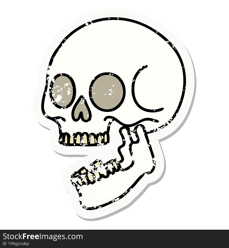 traditional distressed sticker tattoo of a skull