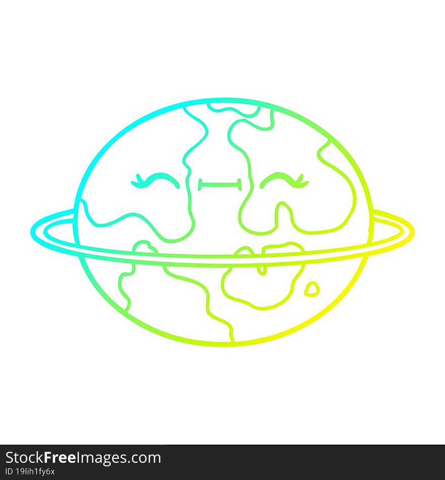 Cold Gradient Line Drawing Cartoon Habitable Alien Planet