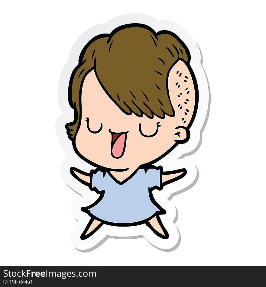 Sticker Of A Cute Cartoon Girl With Hipster Haircut