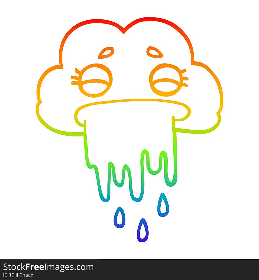 rainbow gradient line drawing cartoon rain cloud