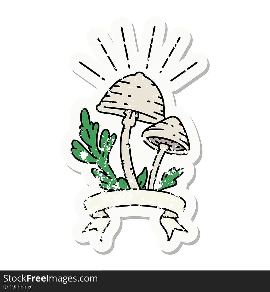 Grunge Sticker Of Tattoo Style Mushrooms