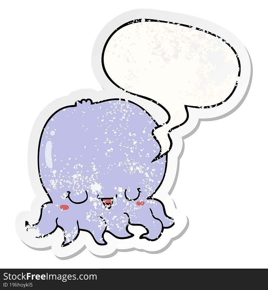 Cartoon Jellyfish And Speech Bubble Distressed Sticker