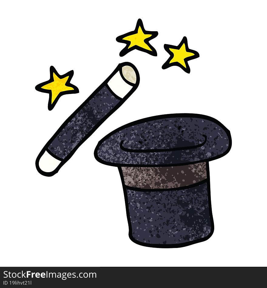 cartoon doodle magicians hat and wand