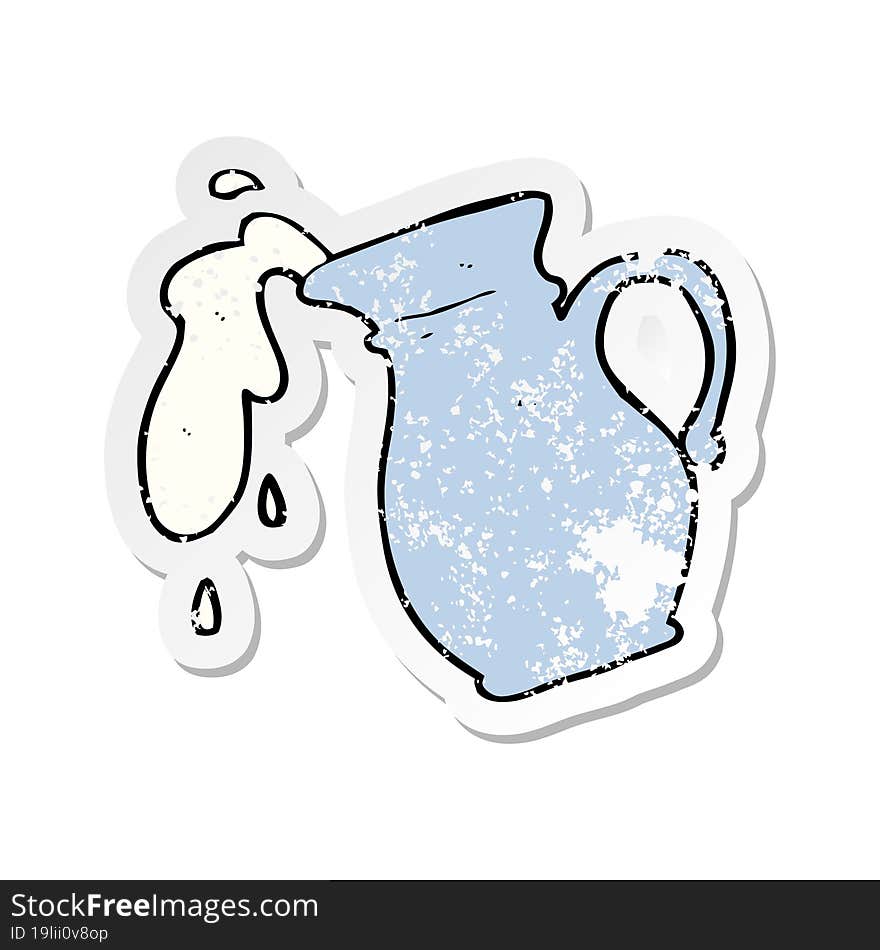 retro distressed sticker of a cartoon milk jug