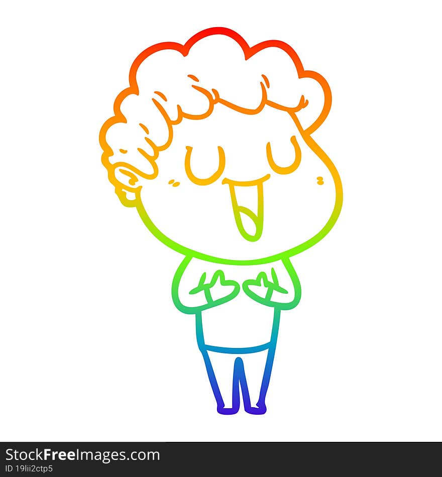 Rainbow Gradient Line Drawing Laughing Cartoon Man