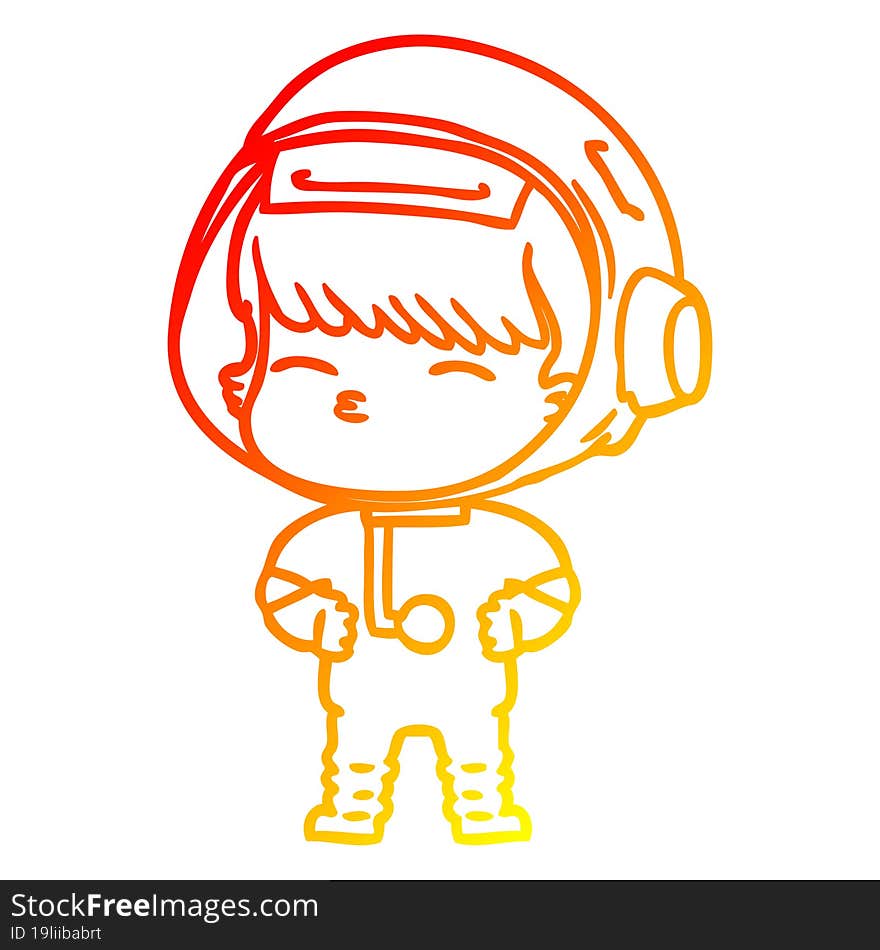 Warm Gradient Line Drawing Cartoon Curious Astronaut